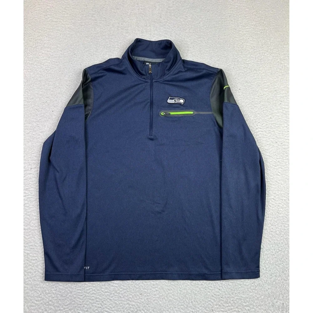 Seattle Seahawks Shirt Mens Small‎ Navy Blue NFL Football Nike 1/4 Zip Dri Fit